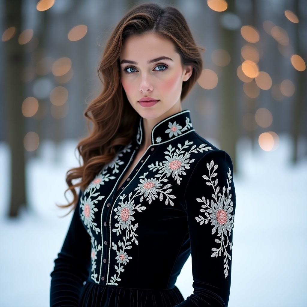 Grand Floral Burgundy Velvet Fashion Dress
