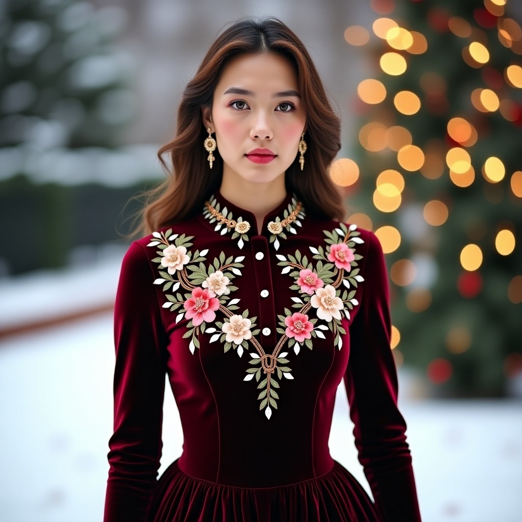 Heritage Luxe Burgundy Embroidery Dress