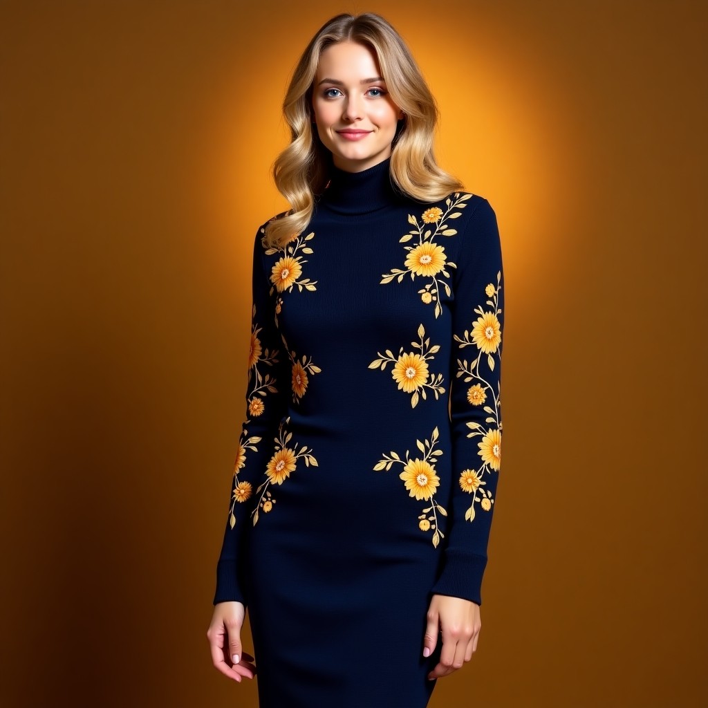 Royal Floral Grace Embroidered Sweater Dress