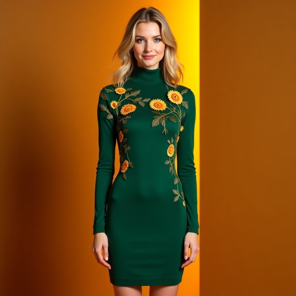 Majestic Botanical Embroidered Designer Sweater Dress