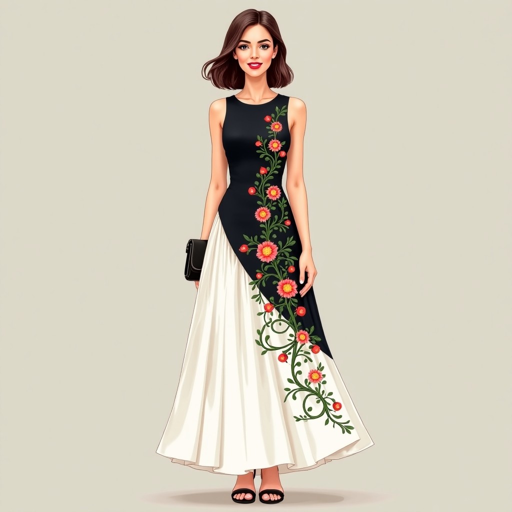 Designer Golden Blossom Ombre Evening Dress