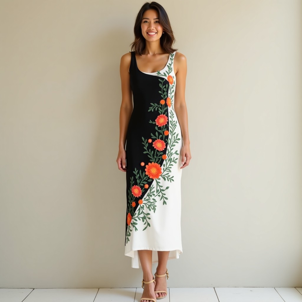 Luxury Golden Rose Embroidered Satin Dress