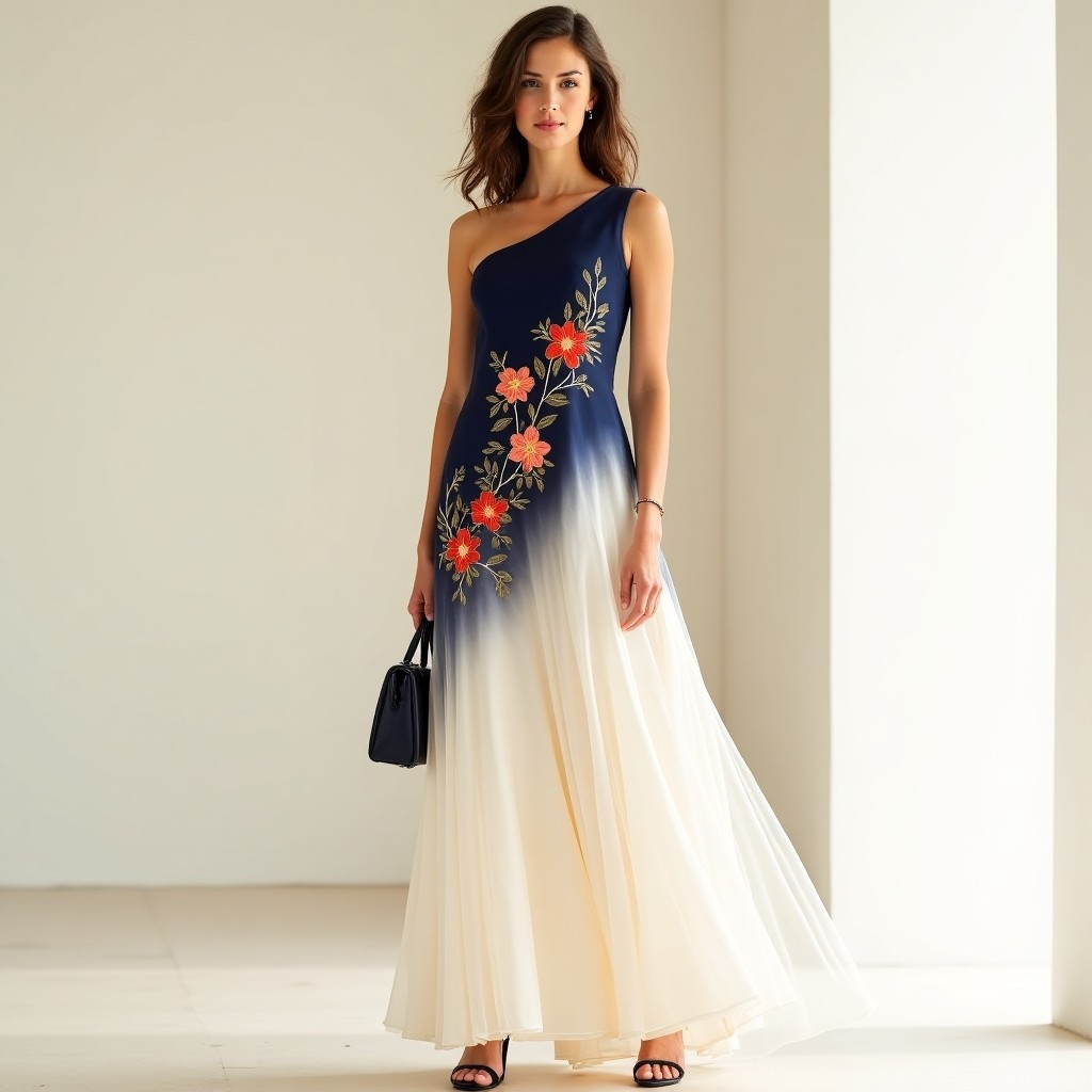 Elite Ruby Blossom Embroidered Evening Couture