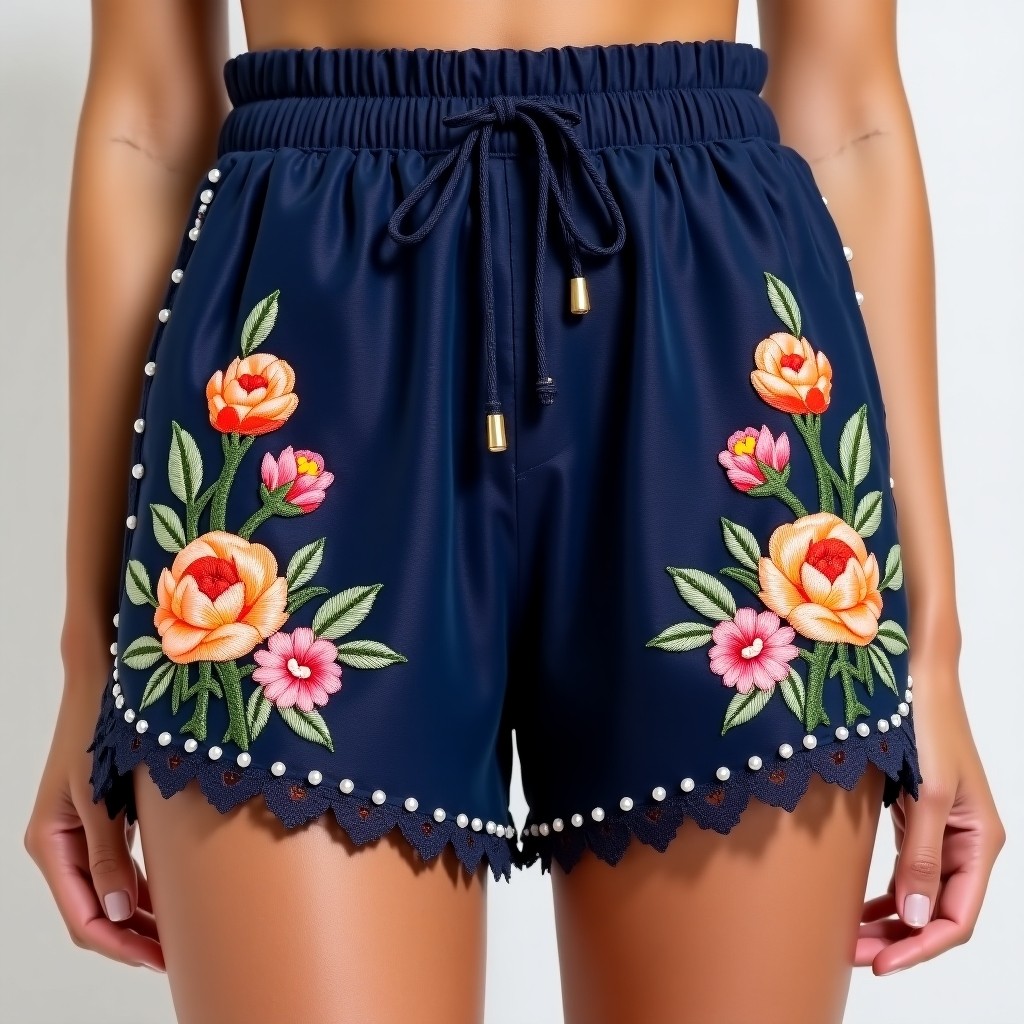 Majestic Floral Paradise Embroidered Summer Shorts