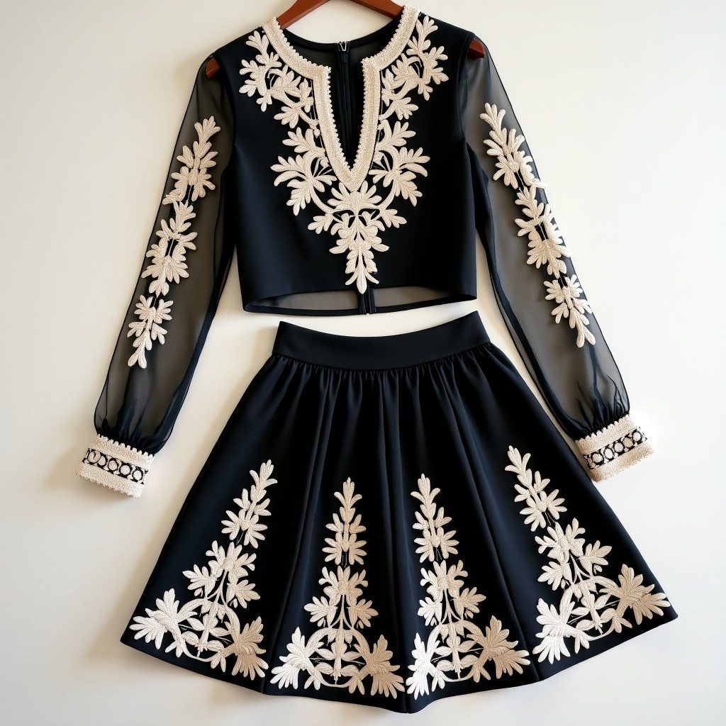 Luxury Pearl Floral Embroidered Party Wear Skirt Set