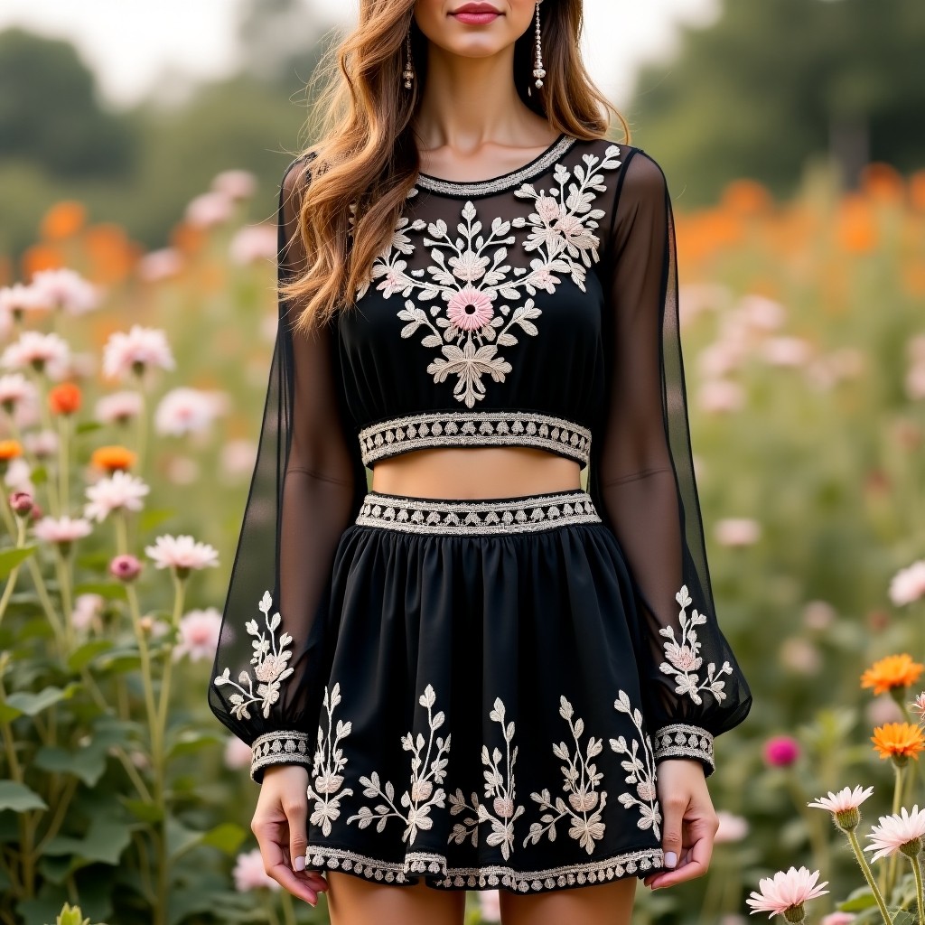 Luxury Vintage Floral Embroidered Women's Party Wear Set
