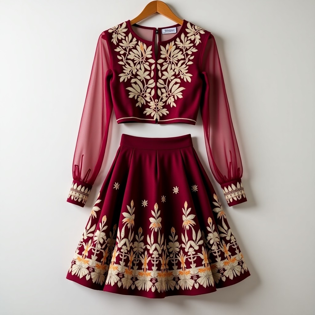 Diamond Imperial Blossom Garden Embroidered Couture Skirt & Crop Top Set