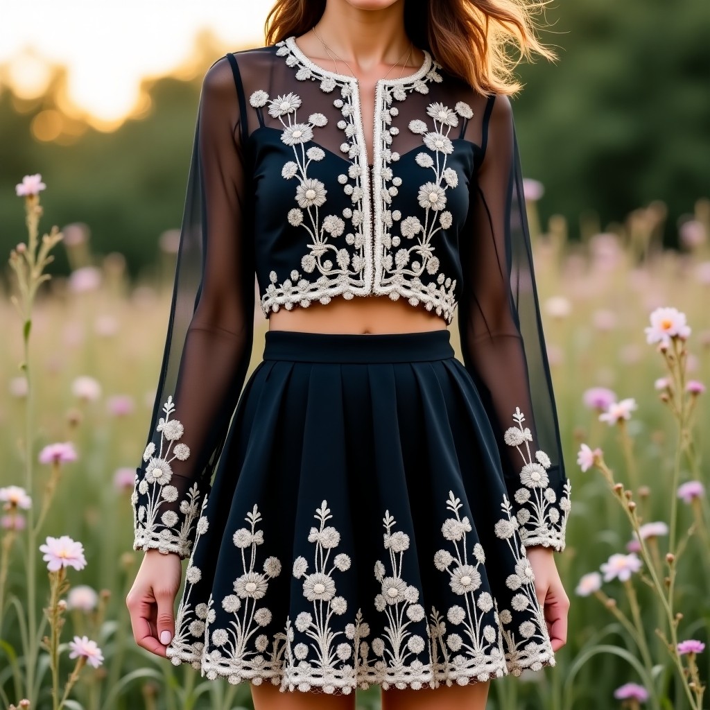 Luxury Botanical Charm Embroidered Women's Designer Outfit