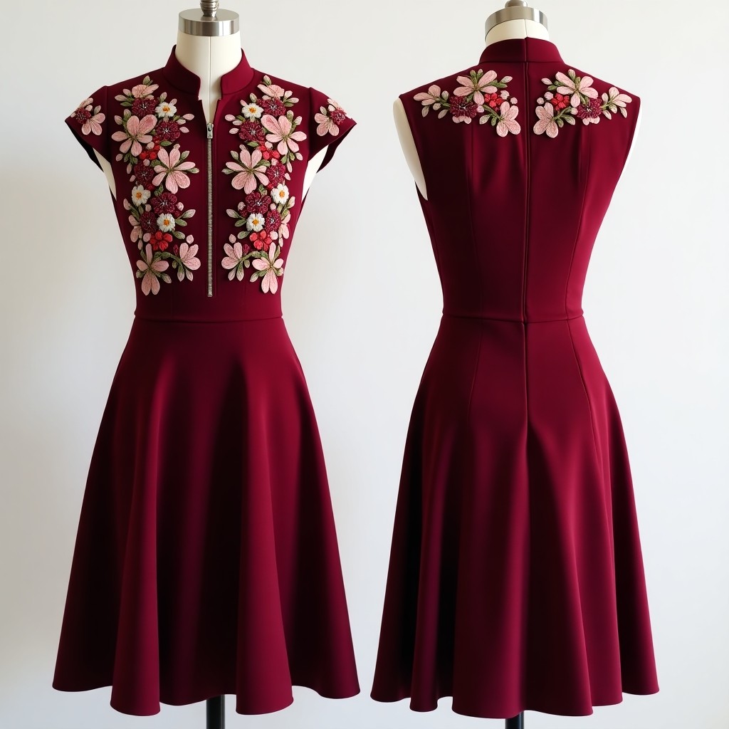 Elegant Embroidered Maroon Abaya Maxi Gown
