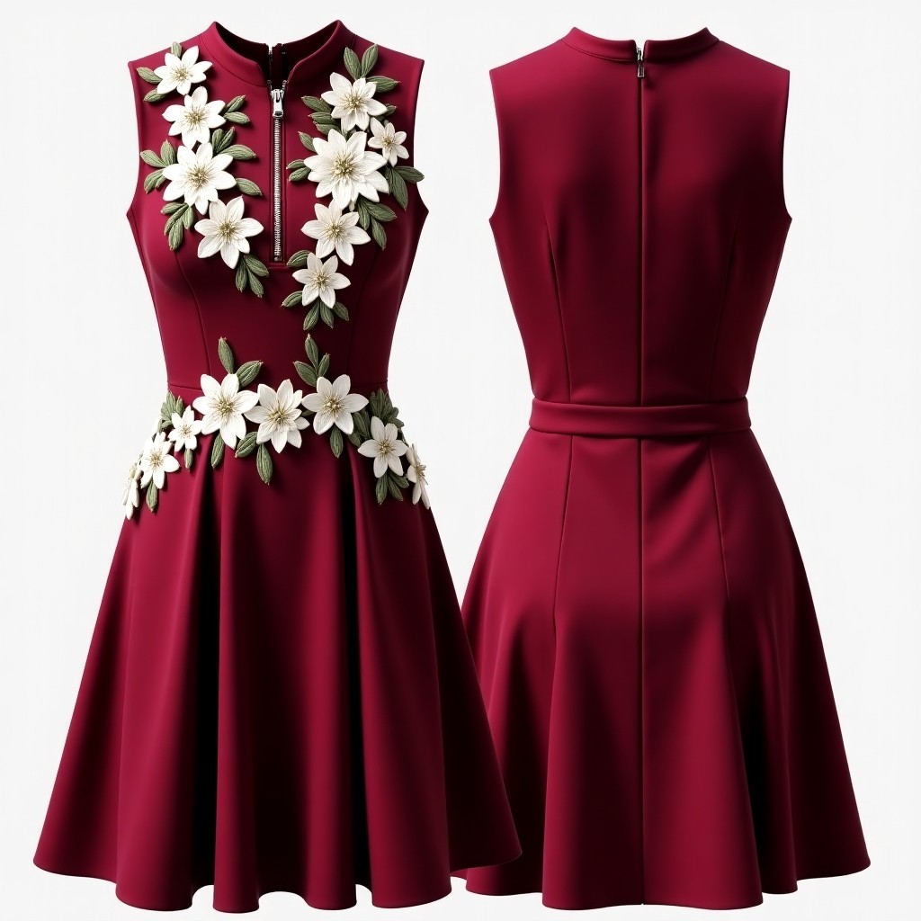 Maroon Floral Embroidered Evening Maxi