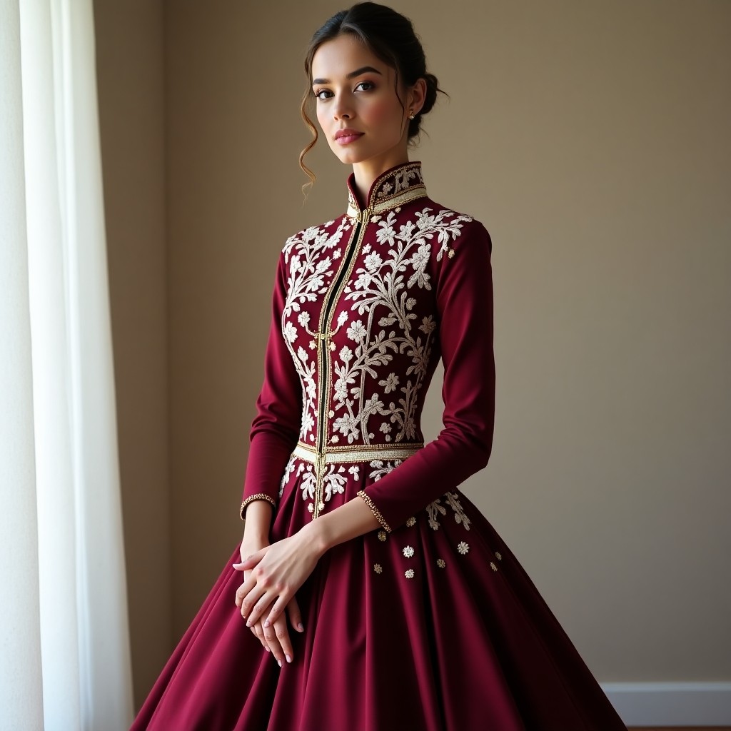 Royal Burgundy Floral Abaya Maxi Gown
