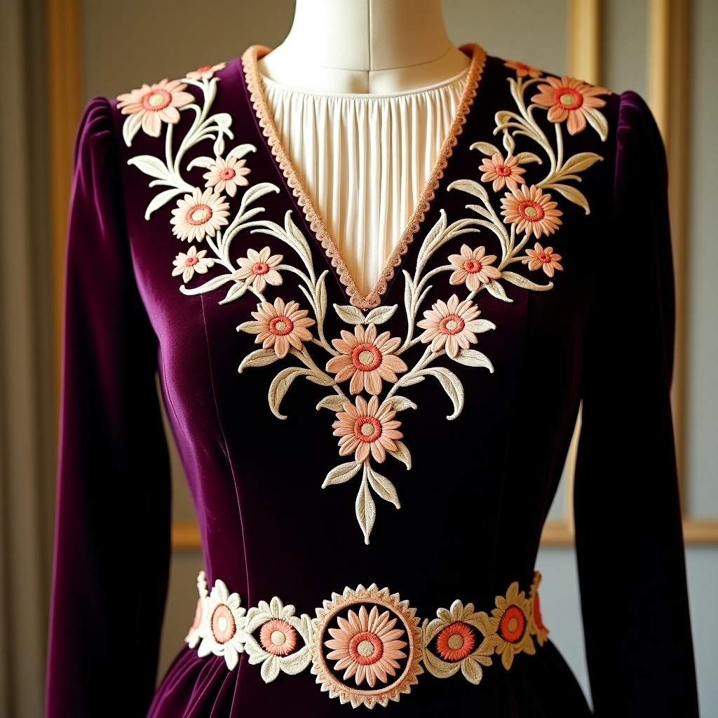 Golden Heritage Floral Neck Dress