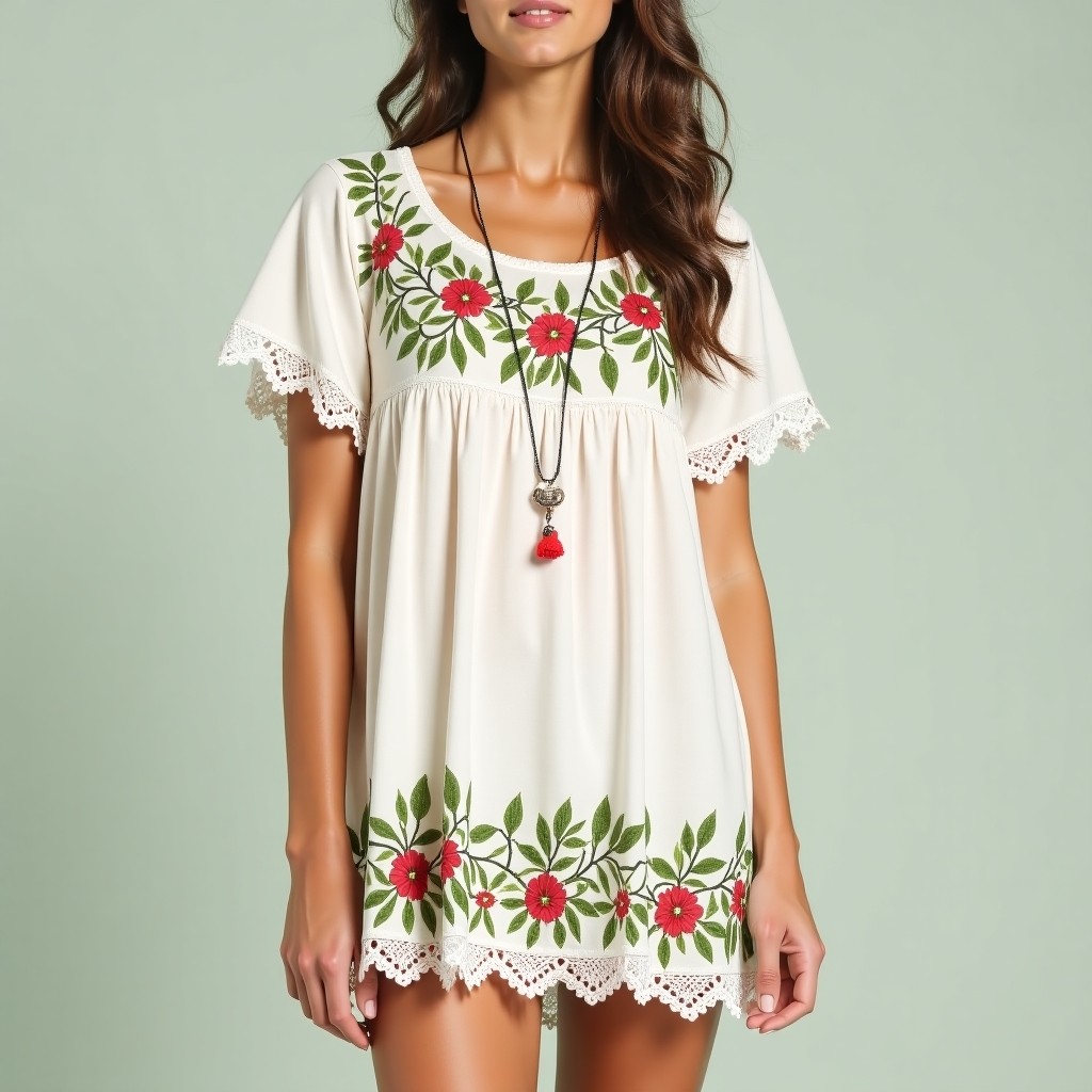 Elegant Floral Bohemian Embroidered Dress
