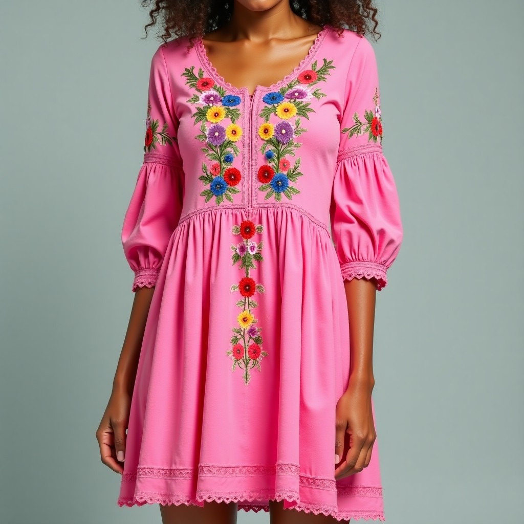 Charming Boho Floral Embroidery Dress