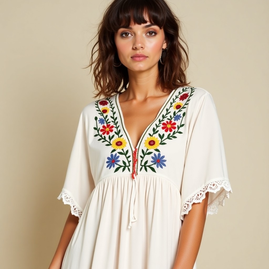Bohemian Floral Embroidered Short Dress