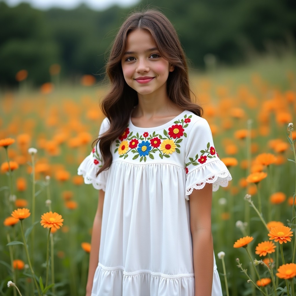 Boho Floral Embroidered Smock Dress