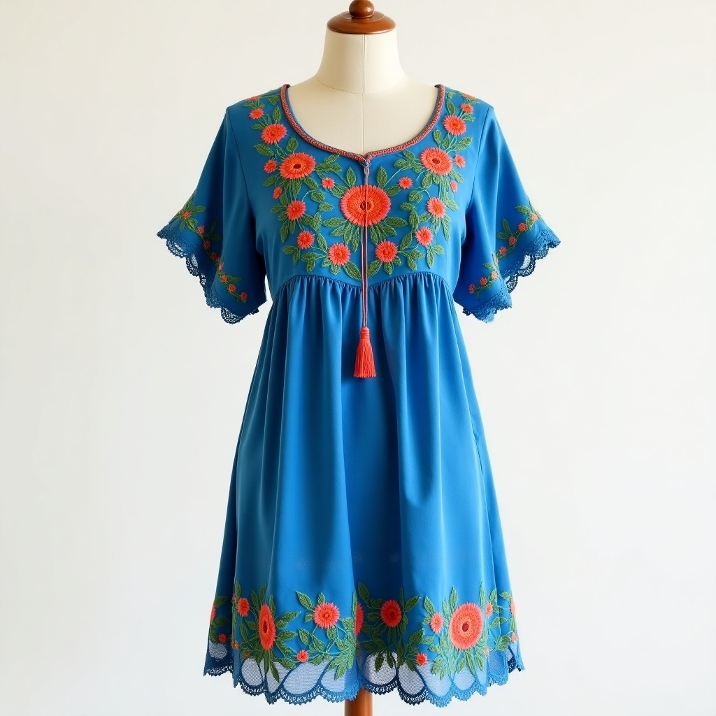 Bohemian Meadow Floral Embroidered Maxi Dress