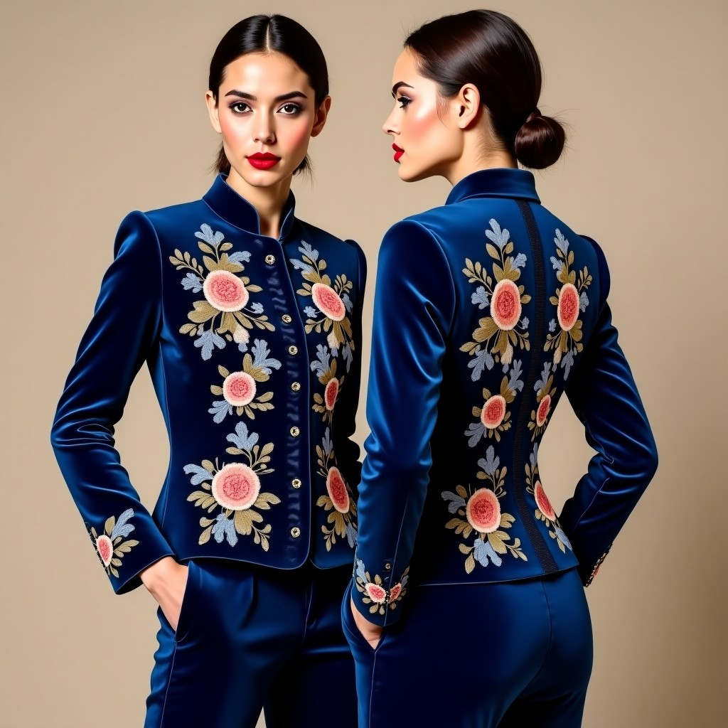 Elegant Floral Vine Embroidered Blazer