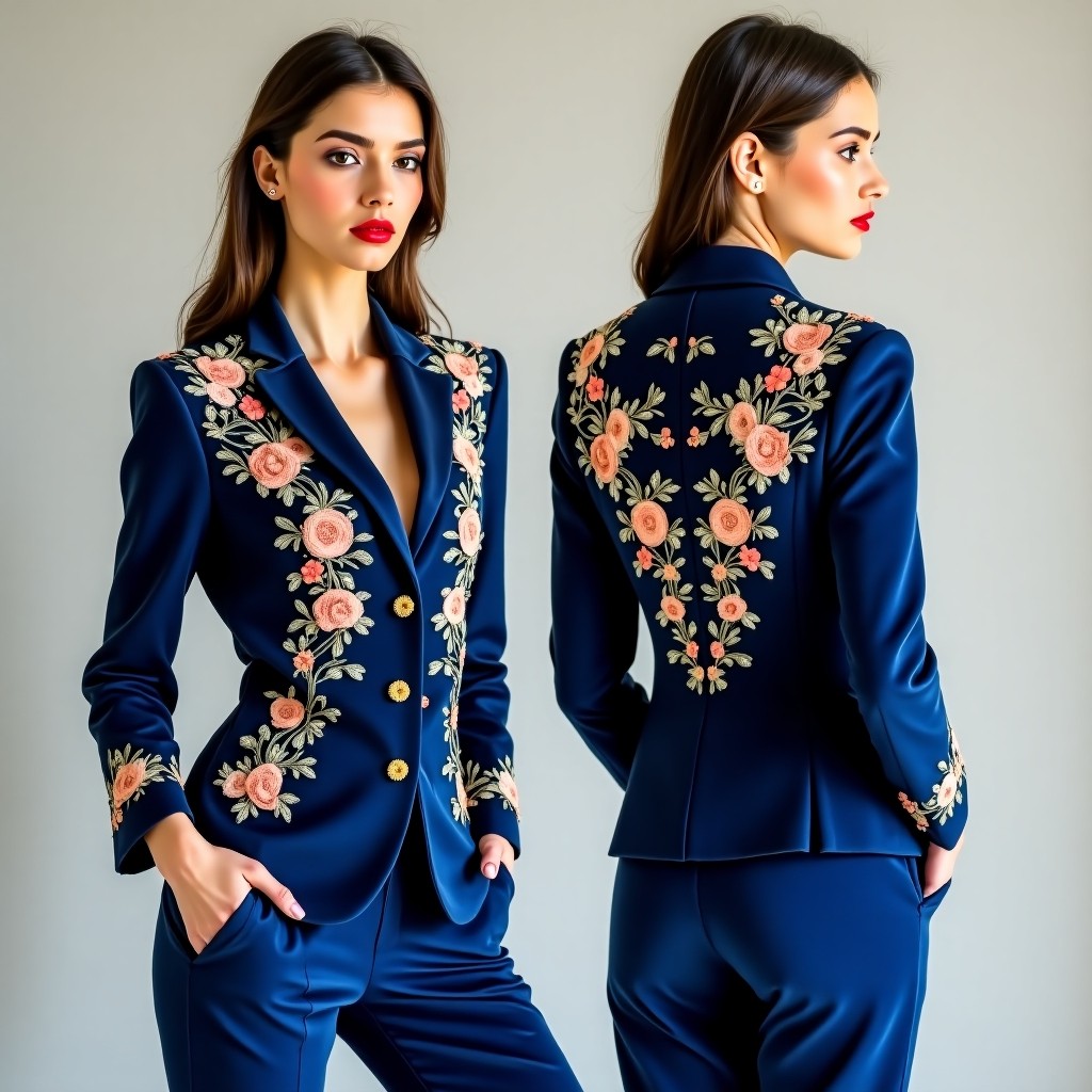 Luxury Floral Sleeve Embroidered Blazer