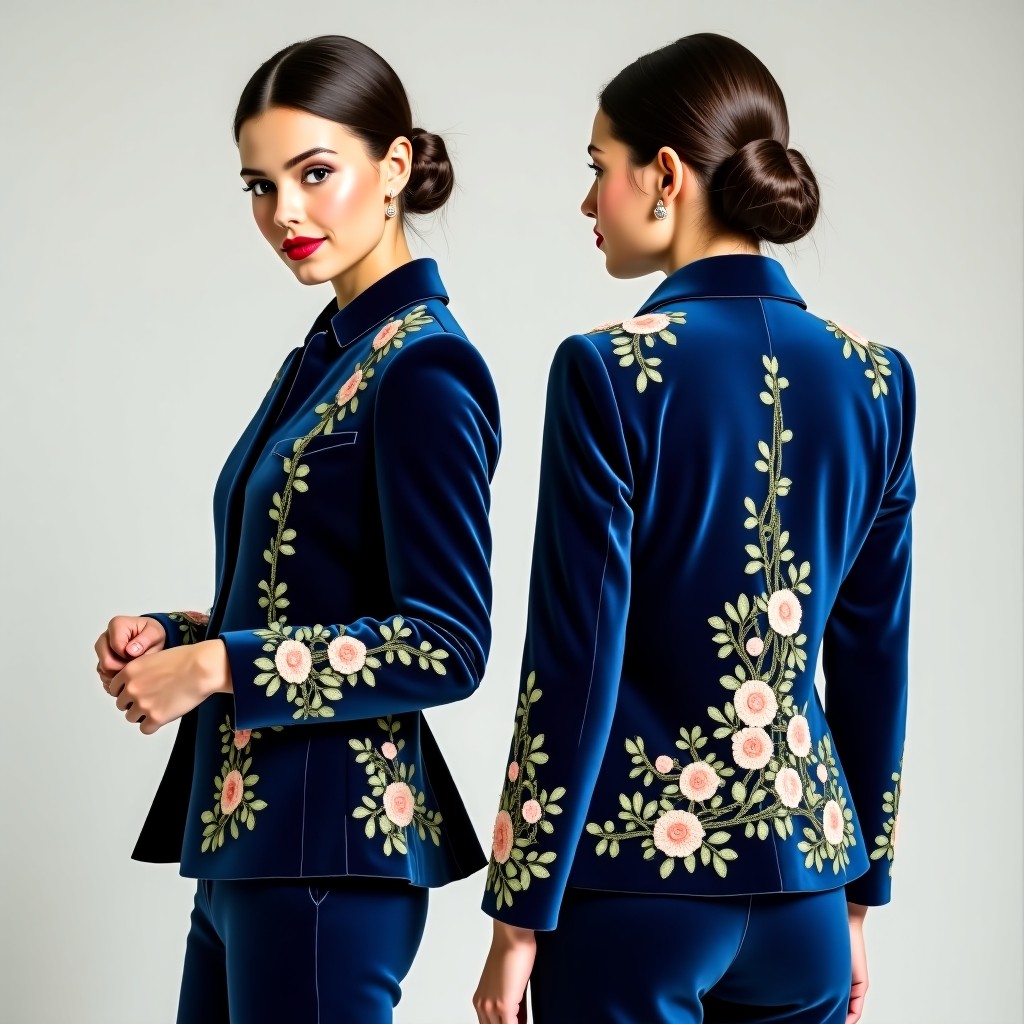 Elegant Ornamental Floral Embroidered Blazer