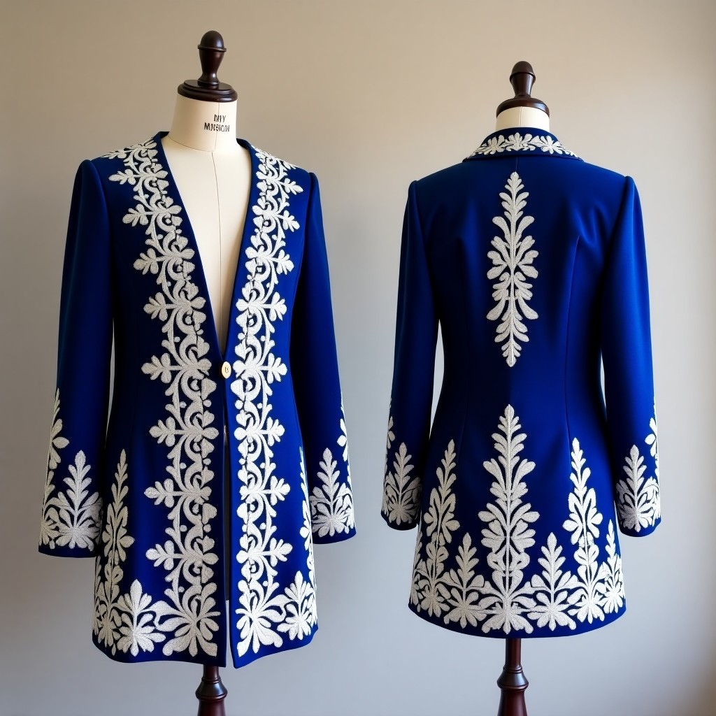 Luxury Botanical Border Embroidered Jacket