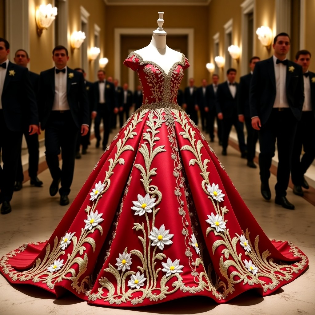 Delicate Leafwork Embroidered Ball Gown
