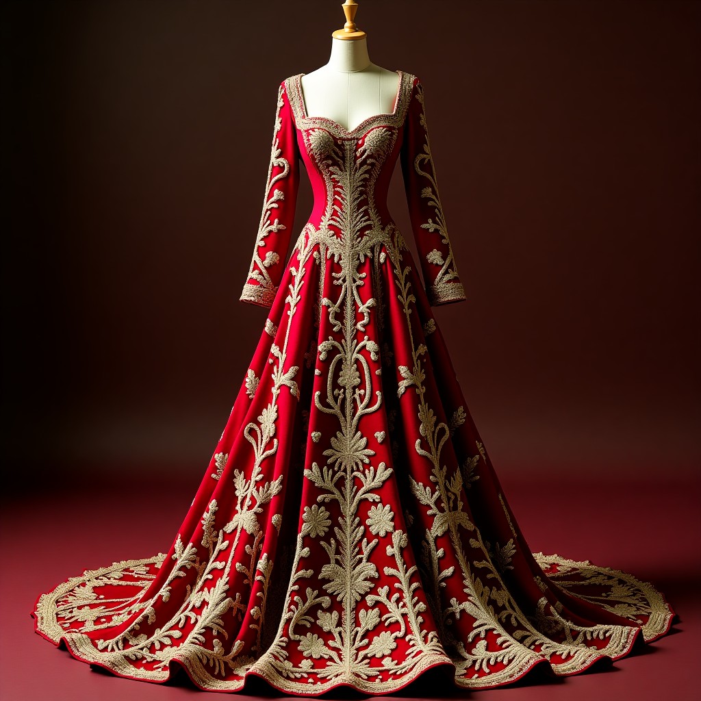 Royal Floral Ornament Embroidered Ball Gown