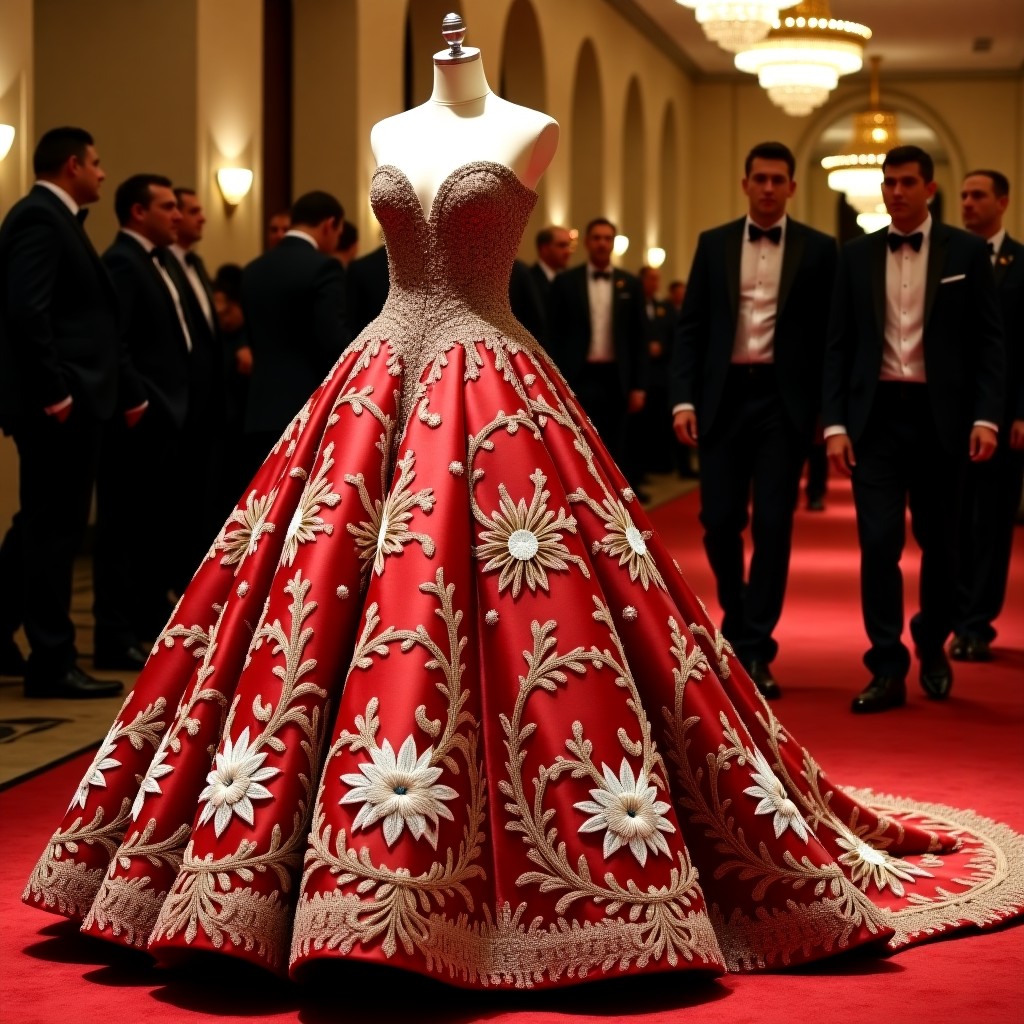Intricate Botanical Lacework Ball Gown