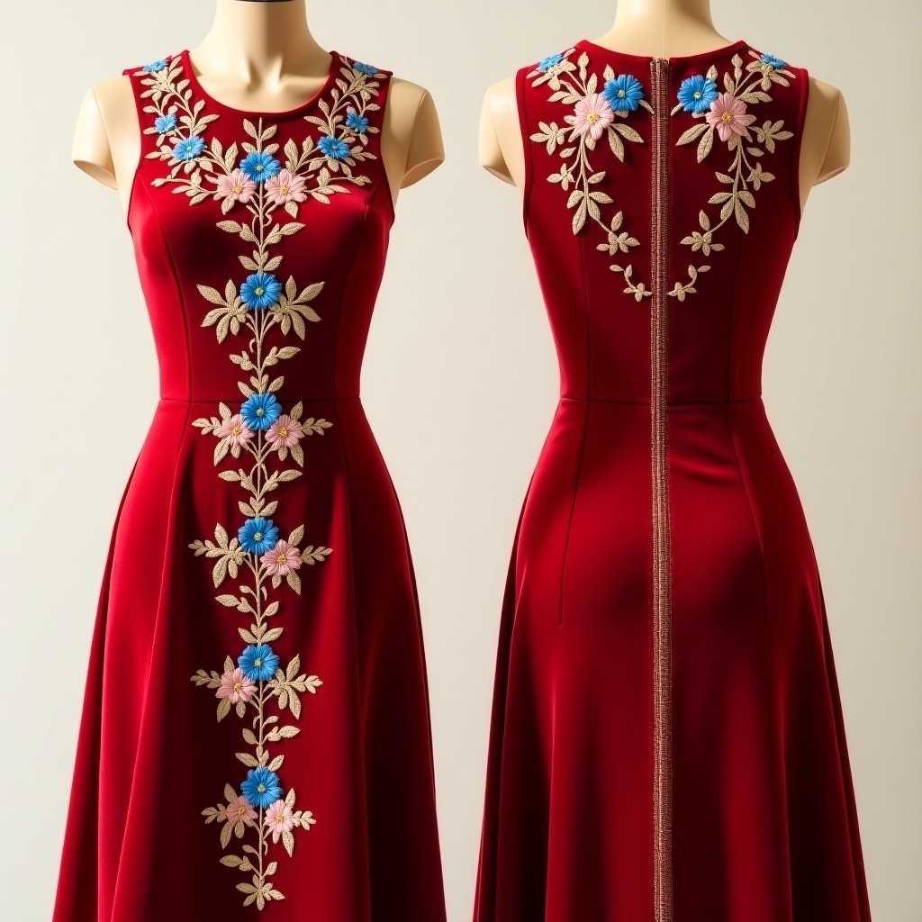 Women's Long Jacket with Ornamental Leafwork